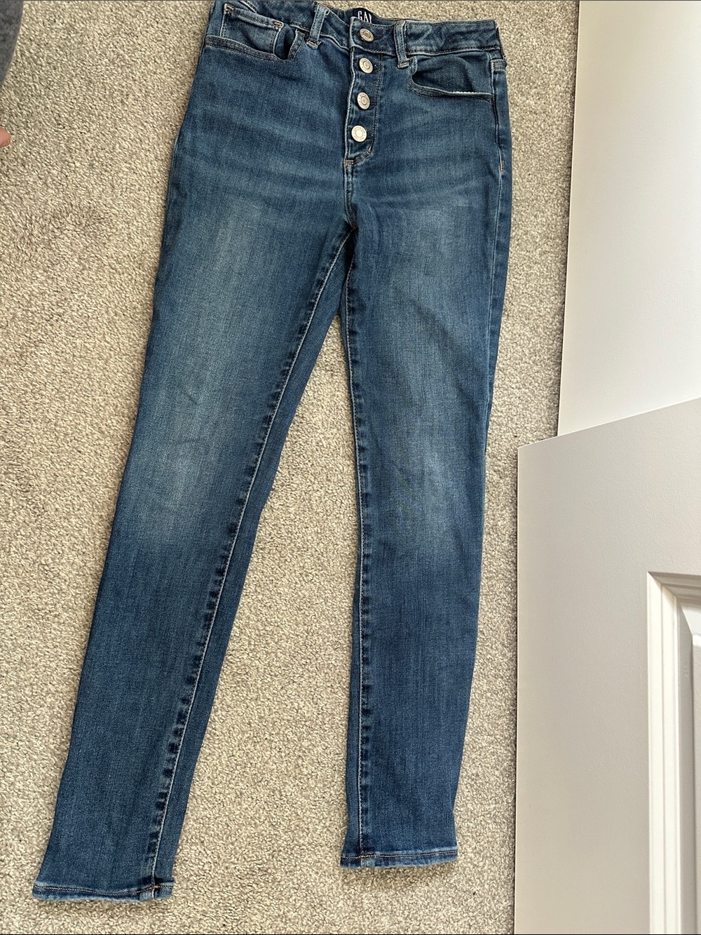 High-Rise Dark Blue Button-Fly Girls Jeans